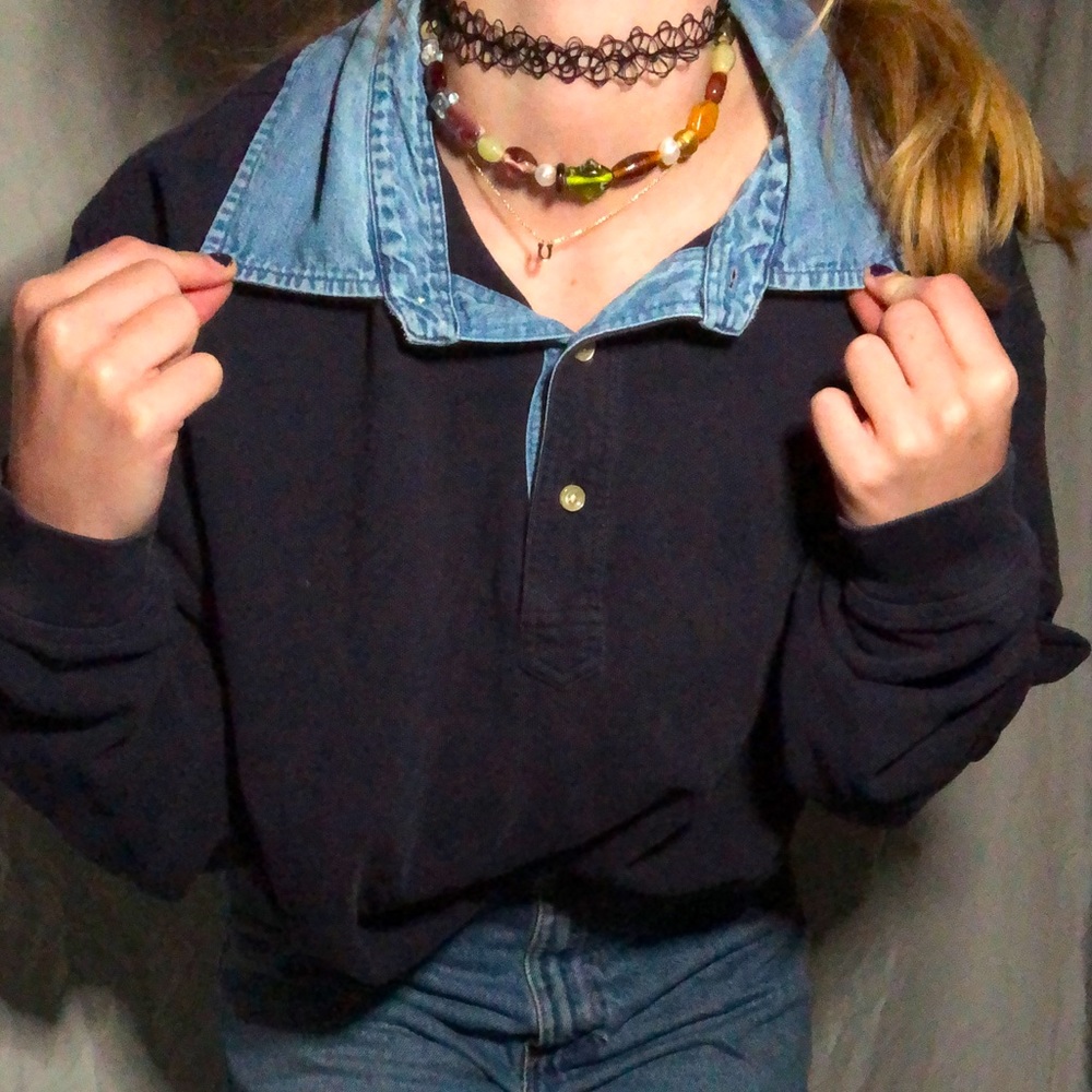 Super cool denim collar long sleeve XL